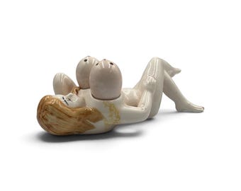 Vintage Nude Woman Salt & Pepper Shakers Reclining Lady Ceramic Figurine Kitschy Pinup Novelty Kitchen Decor