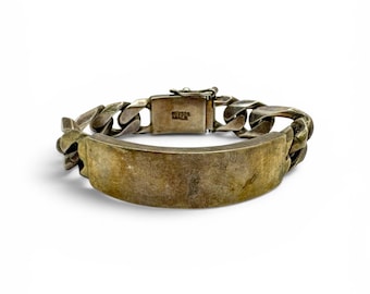 Vintage Sterling Silver Taxco Medical ID Bracelet 80 Grams Heavy Cuban Link Blank Engravable ID Plate 8 Inch Mexico 925
