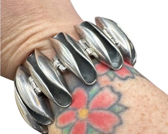 Vintage 1960s Danish Sterling Silver Modernist Panel Link Bracelet 129 Grams Vintage Sterling Modernist Link Bracelt 6.5” Heavy Sterling