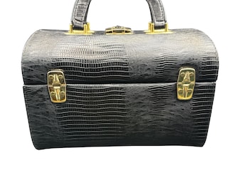 Estuche de viaje vintage Bentony de piel sintética negra con estampado de reptil, estuche de viaje para joyas, bolso de viaje, estuche de viaje