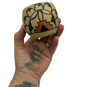 Vintage Art Deco 1940s Pueblo Pottery Polychrome Pot Vessel 2.5" x 2.25” Small Painted Bowl Handmade 1940s Pueblo Vessel Pot Pottery Vase