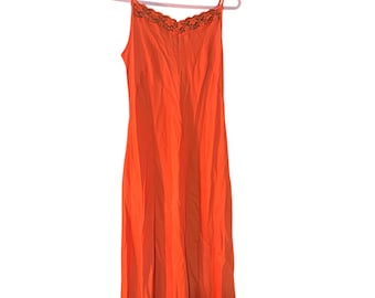 Vintage Lennie LNY Burnt Orange Sheer Polyester Dress Slip size L 12 Vintage Orange Long Maxi Dress Slip Nightgown L Maxi Chemise Dress Slip