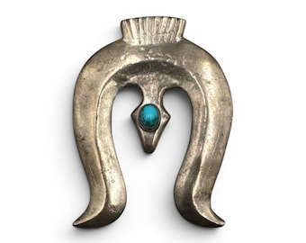 Vintage Sterling Silver Navajo Sand Cast Turquoise Naja Pendant 3.5” x 2.5” Turquoise Naja Pendant Sterling Navajo Sand Cast Naja Pendant