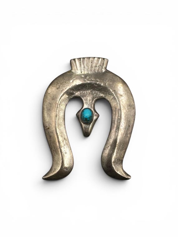 Vintage Sterling Silver Navajo Sand Cast Turquoise Naja Pendant 3.5” x 2.5” Turquoise Naja Pendant Sterling Navajo Sand Cast Naja Pendant
