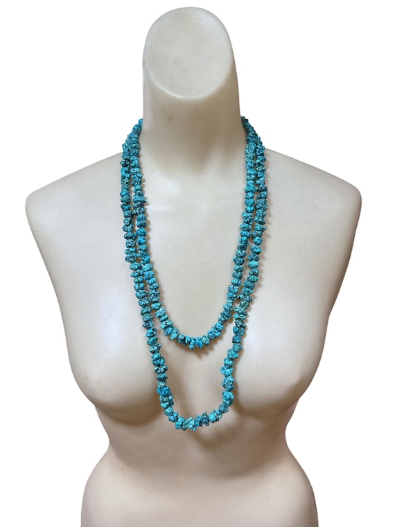 Vintage Sterling Silver Genuine Stabilized Turquoise Nugget Bead Necklace 25” Vintage Sterling Silver Turquoise Nugget Necklace 31”