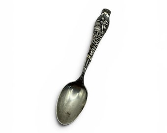 Srebrna łyżeczka Saratoga Native American, vintage, 4,25 cala, 13 gramów, srebrna łyżeczka podróżna Native American, miniaturowa łyżeczka turystyczna