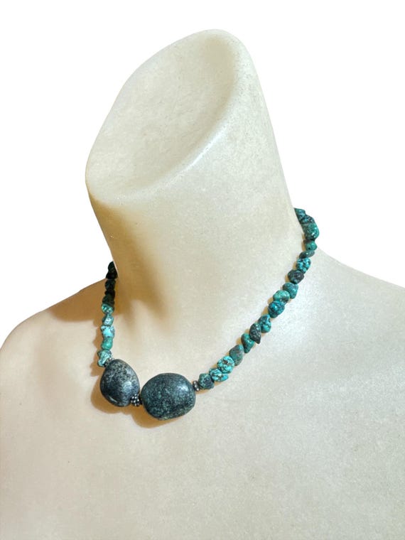 Vintage Silver Plate Chunky Tibetan Turquoise Choker Necklace Chunky Turquoise Choker 15.5” Vintage Chunky Tibetan Turquoise Choker Necklace