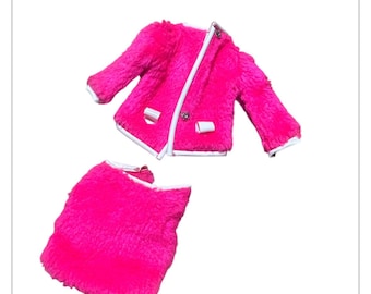 Vintage Hot Pink Barbie Snug Fuzz Jacket And Skirt Set