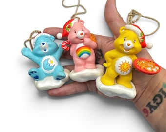 Vintage 2004 2005 Care Bears Christmas Ornament Set of 3 Resin Cheer Funshine Bedtime Bear Holiday Decor 3”