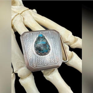 Vintage Southwest Artisan Hickok Sterling Silver Morenci Turquoise Belt Buckle il_fullxfull.1764777881_b7r3.jpg main image 3