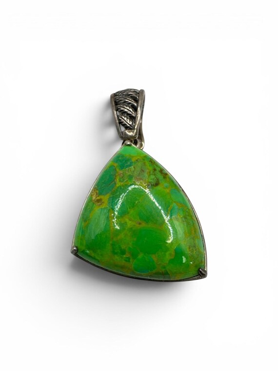 Vintage Sterling Silver Thailand Green Mojave Turquoise Pendant 2.25” Sterling Lime Green Mojave Turquoise Pendant Mojave Turquoise 2.25”