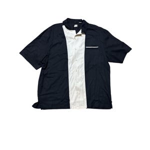 Vintage Pronto Uomo 100% Silk Black White Rockabilly Retro Button Down Short Sleeve  XXL Vintage Pronto Uomo Rockabilly Striped Button Down