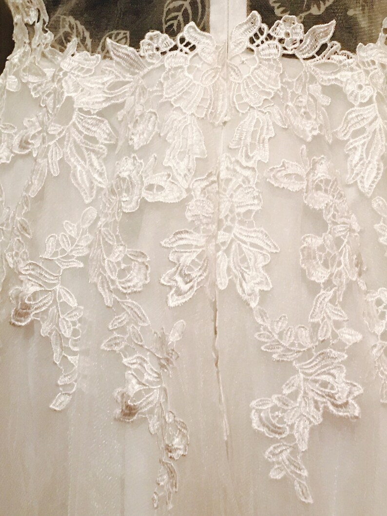 short knee length lace chiffon see through Renz bridal wedding dress with illusion neckline vintage