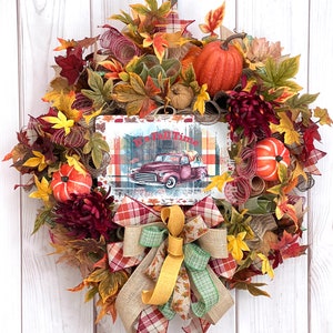 Fall Wreath, Truck Fall Decor for Front Door, Farmhouse, Thanksgiving, Pumpkin Patch, Wall Decor, Porch Wreath, Farmhouse Wreath