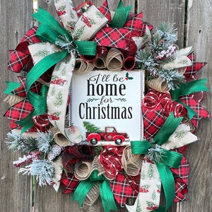 Red Truck Christmas Wreath, Christmas Door Decor, Holiday Decor, Red Truck Wreath, Greenery Wreath, Farmhouse Decor