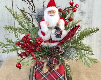 Santa Christmas Arrangement: Holiday Coffee Table Centerpiece