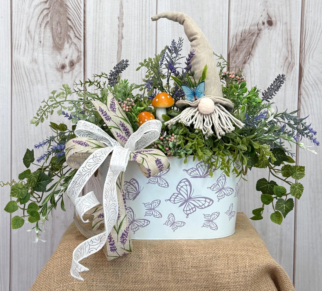 Spring Gnome Centerpiece - Butterfly & Mushroom Decor - Floral and ...