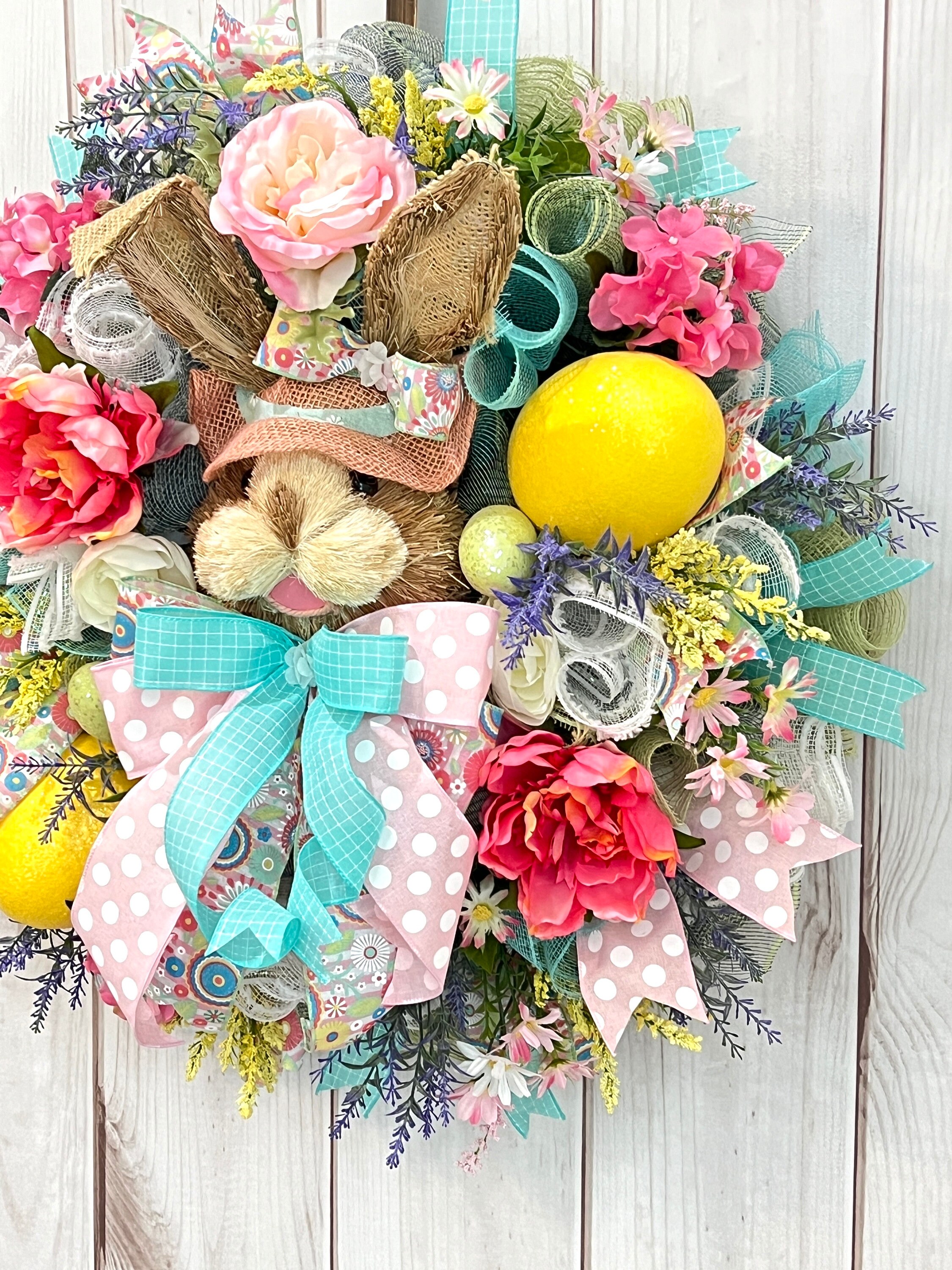 Easter Bunny Wreath | Spring Floral Deco Mesh Front Door Decor - Etsy