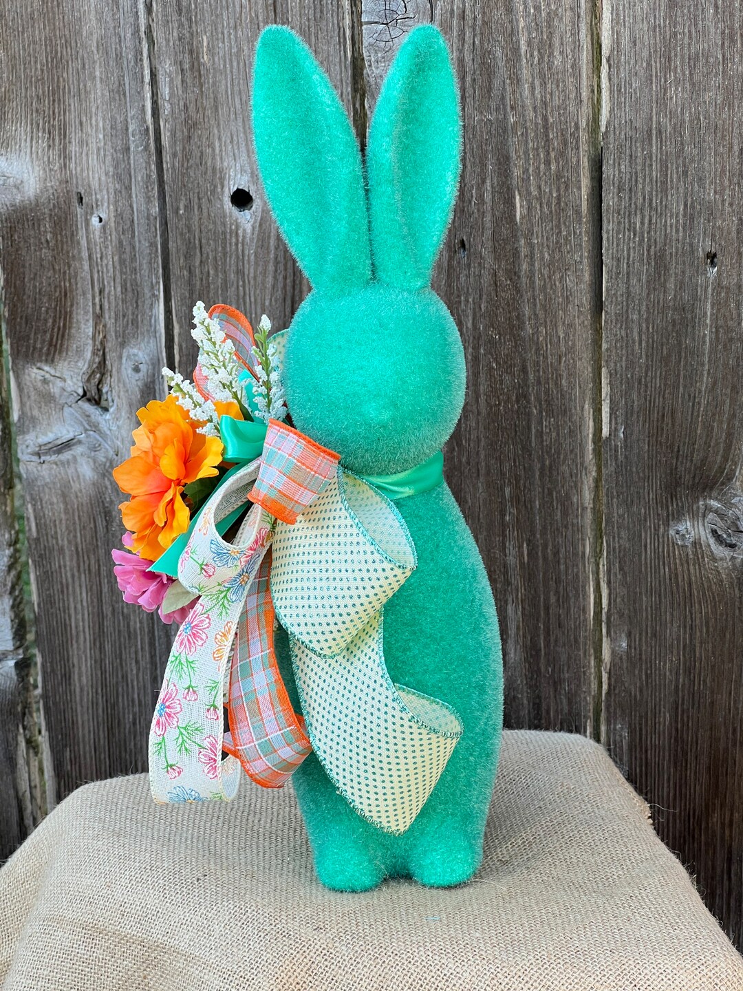 Easter Bunny Easter Decor Flocked Eabbit Spring Flower Etsy