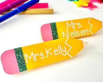 Personalized Pencil Name Tag Badge with Magnetic Backing, Nurse Teacher Doctor Name Tag