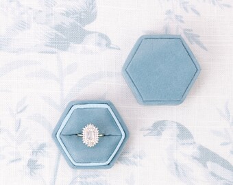 Light Blue Hexagon Wedding Ring Box, Blue Suede Hexagon Ring Box, Suede Hexagon Engagement Ring Box, Baby Blue Small Proposal Ring Box