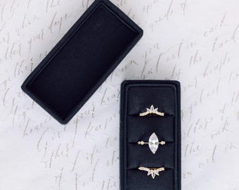 Onyx Triple Slot Linen Rectangle Ring Box, Antique Ring Box, Vintage Ring Box, Petite Ring Box, Engagement Ring