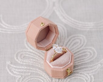 Dusty Pink/Peach Linen Octagon Ring Box Gold Clasp, Antique Ring Box, Vintage Ring Box, Petite Ring Box, Engagement Ring, Clasp with Hinge