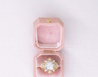 Parisian Pink Bevelled Linen Ring Box Gold Clasp, Antique Ring Box, Vintage Ring Box, Petite Ring Box, Engagement Ring, Clasp with Hinge