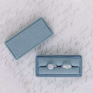 Dusty Blue Single Slot Linen Rectangle Ring Box, Antique Ring Box, Vintage Ring Box, Petite Ring Box, Engagement Ring