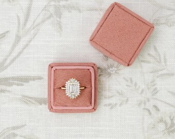 Dusty Pink Square Wedding Ring Box, Mauve Suede Square Ring Box, Suede Square Engagement Ring Box, Small Square Proposal Ring Box