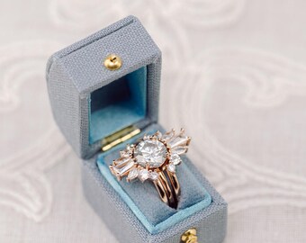 Dusty Blue Mini Rectangle Box with Gold Clasp, Antique Ring Box, Vintage Ring Box, Petite Ring Box, Engagement Ring, Clasp with Hinge