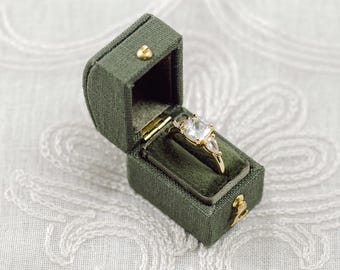 Olive Green Mini Rectangle Box with Gold Clasp, Antique Ring Box, Vintage Ring Box, Petite Ring Box, Engagement Ring, Clasp with Hinge