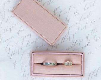 Parisian Pink Single Slot Linen Rectangle Ring Box, Antique Ring Box, Vintage Ring Box, Petite Ring Box, Engagement Ring