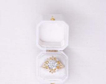 Dove White Bevelled Linen Ring Box Gold Clasp, Antique Ring Box, Vintage Ring Box, Petite Ring Box, Engagement Ring, Clasp with Hinge