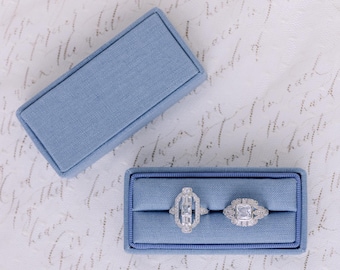Periwinkle Single Slot Linen Rectangle Ring Box, Antique Ring Box, Vintage Ring Box, Petite Ring Box, Engagement Ring