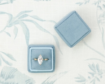 Light Blue Square Wedding Ring Box, Vegan Suede Square Ring Box, Suede Square Engagement Ring Box, Small Square Proposal Ring Box