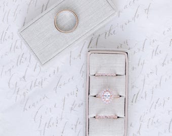 Oatmeal Triple Slot Linen Rectangle Ring Box, Antique Ring Box, Vintage Ring Box, Petite Ring Box, Engagement Ring