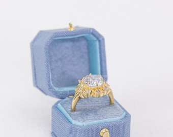Periwinkle Bevelled Linen Ring Box Gold Clasp, Antique Ring Box, Vintage Ring Box, Petite Ring Box, Engagement Ring, Clasp with Hinge