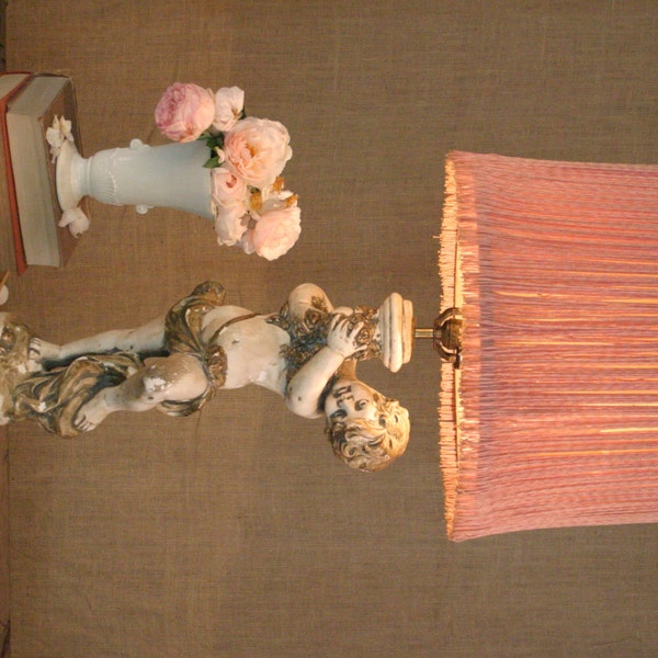 RESERVED  for JULIE, Vintage Pink Fringe Lamp Shade