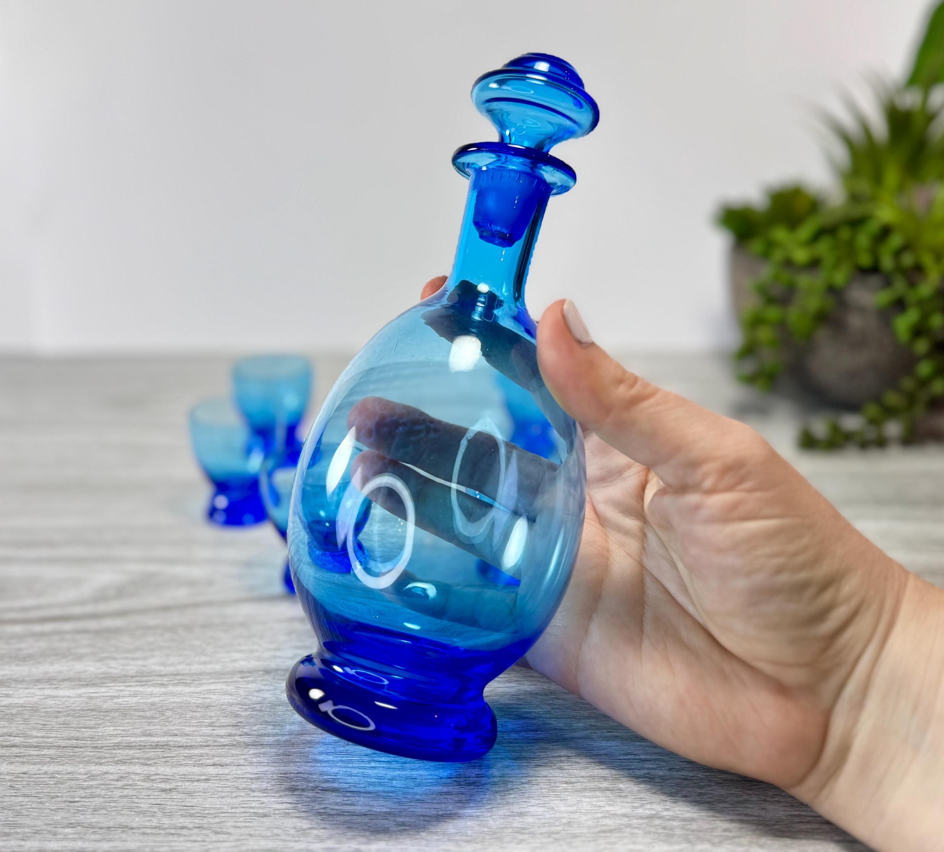 ヴィンテージ コバルトブルー ガラス デキャンタ セット – 手吹きバー