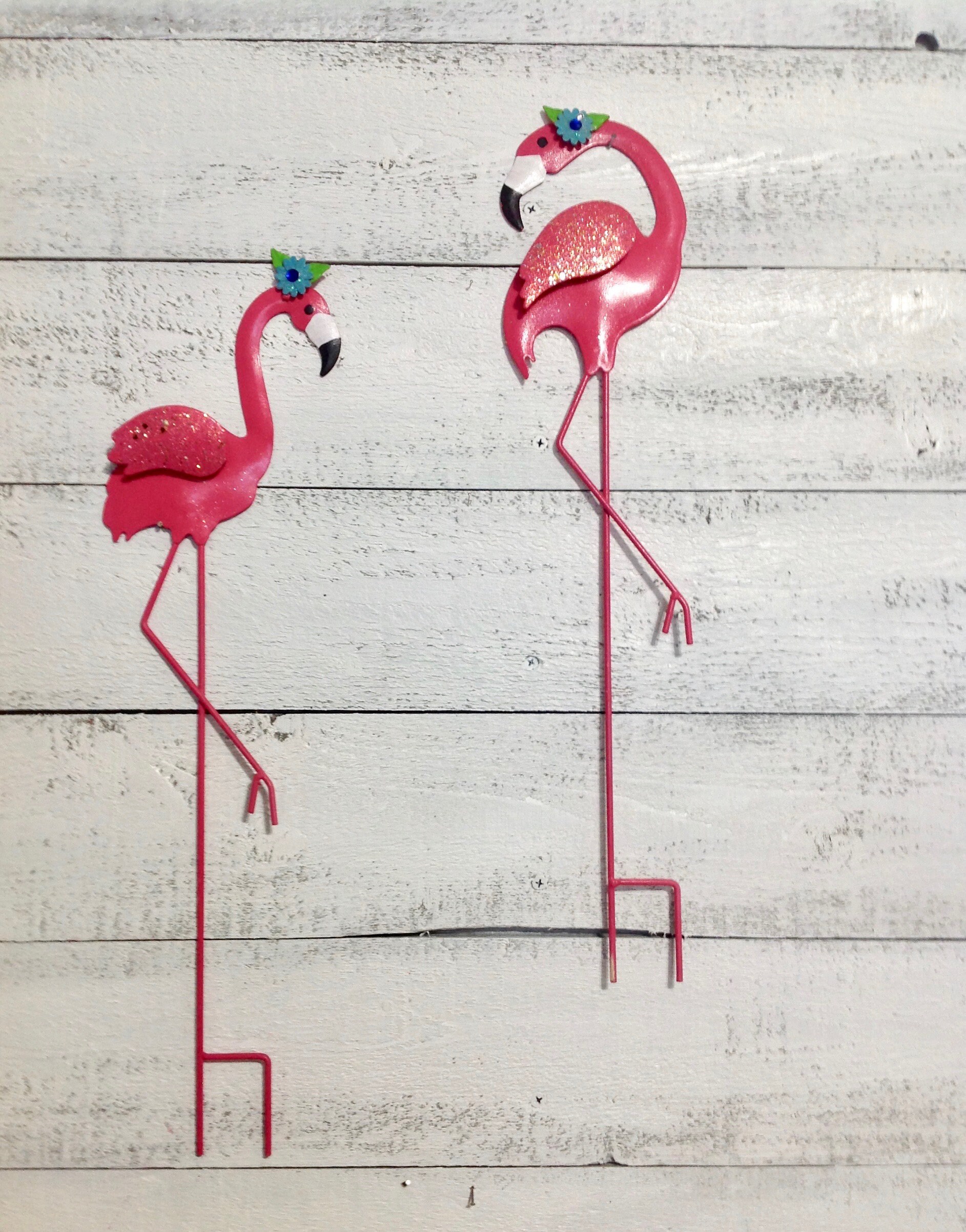Flamingo Flower Pot Stakes Set of 2 Flamingo Garden Stakes Etsy