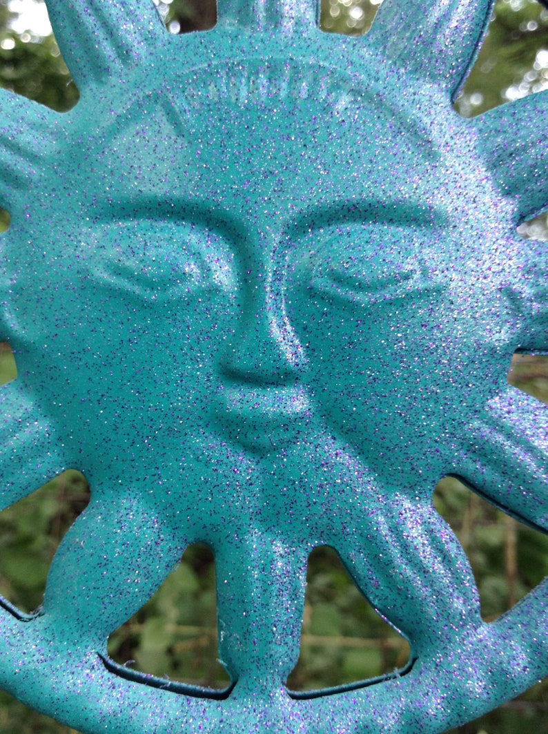 Turquoise Celestial Garden Ornament Metal Sun Face Wind Chime Metal Yard Art