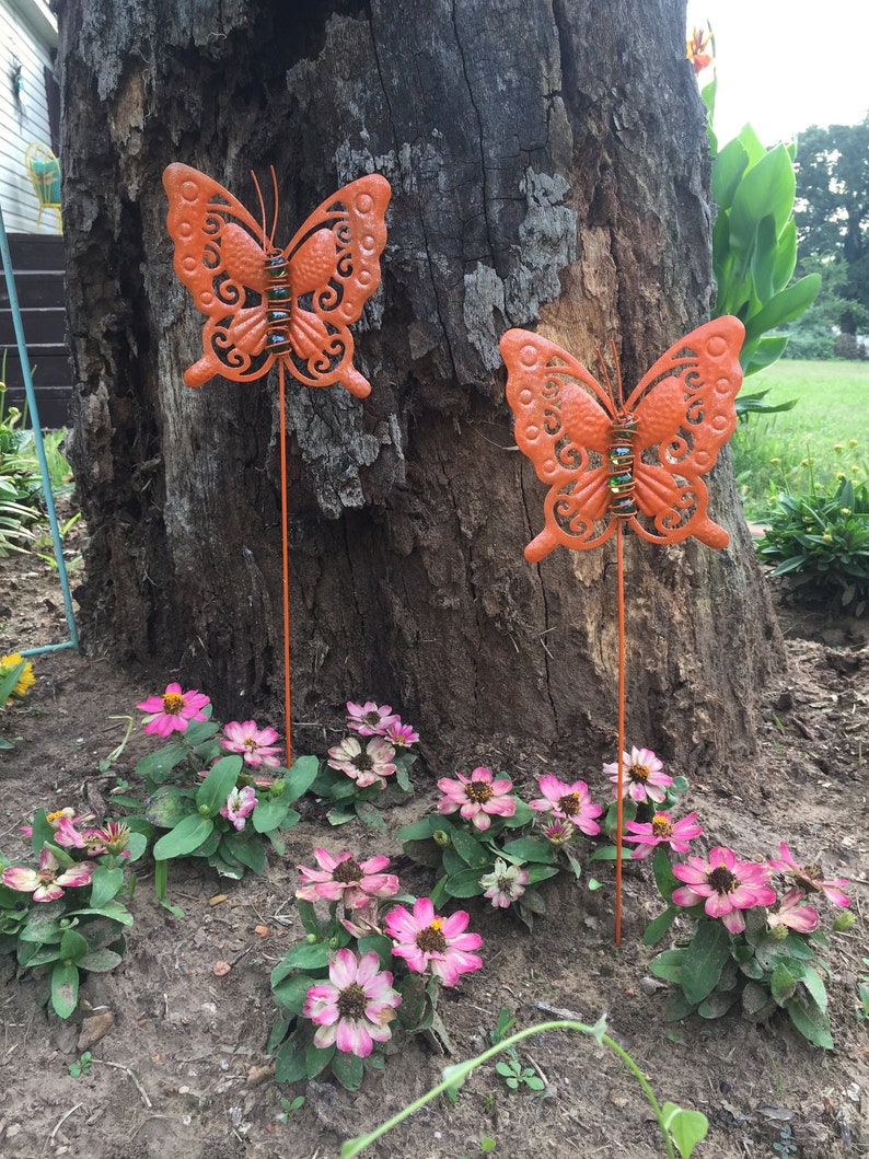 10//25X Garden Butterfly Metal Stake Flower Pot Décor Outdoor Patio Lawn Yard Art