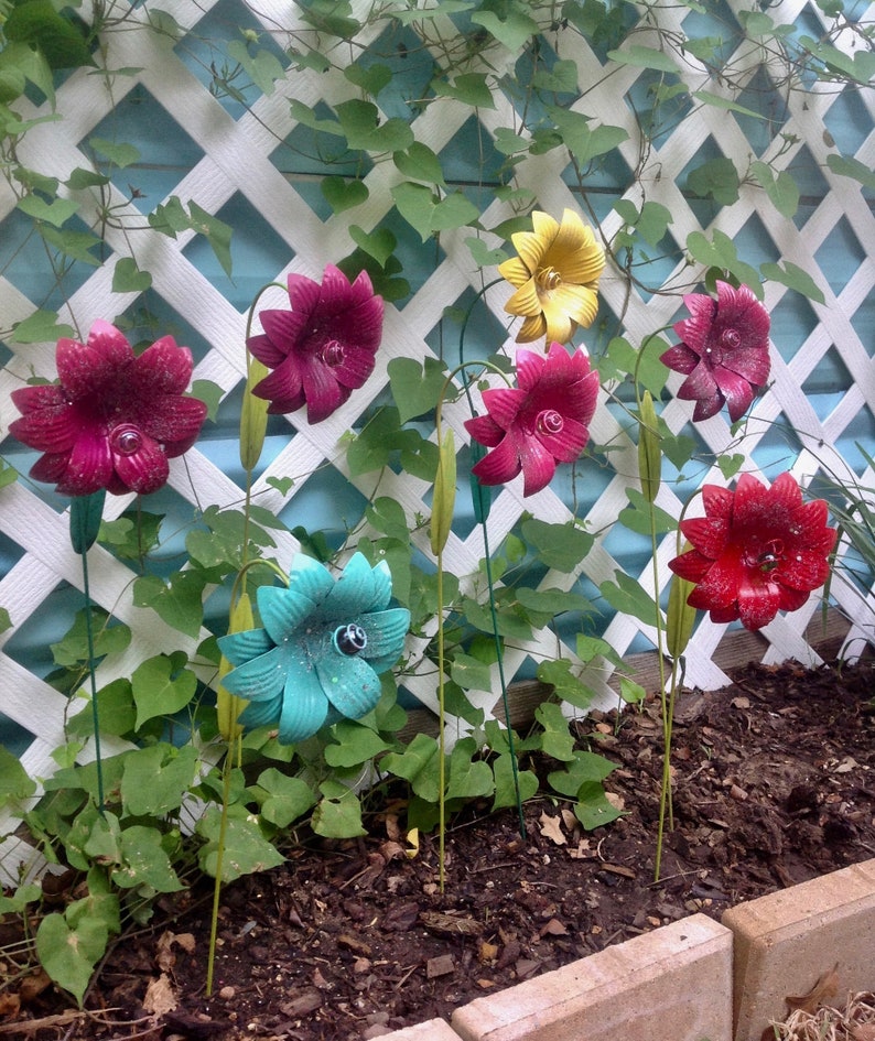 Set of 7 Flower Pot Stakes / Metal Flower Stake / Metal Yard Etsy