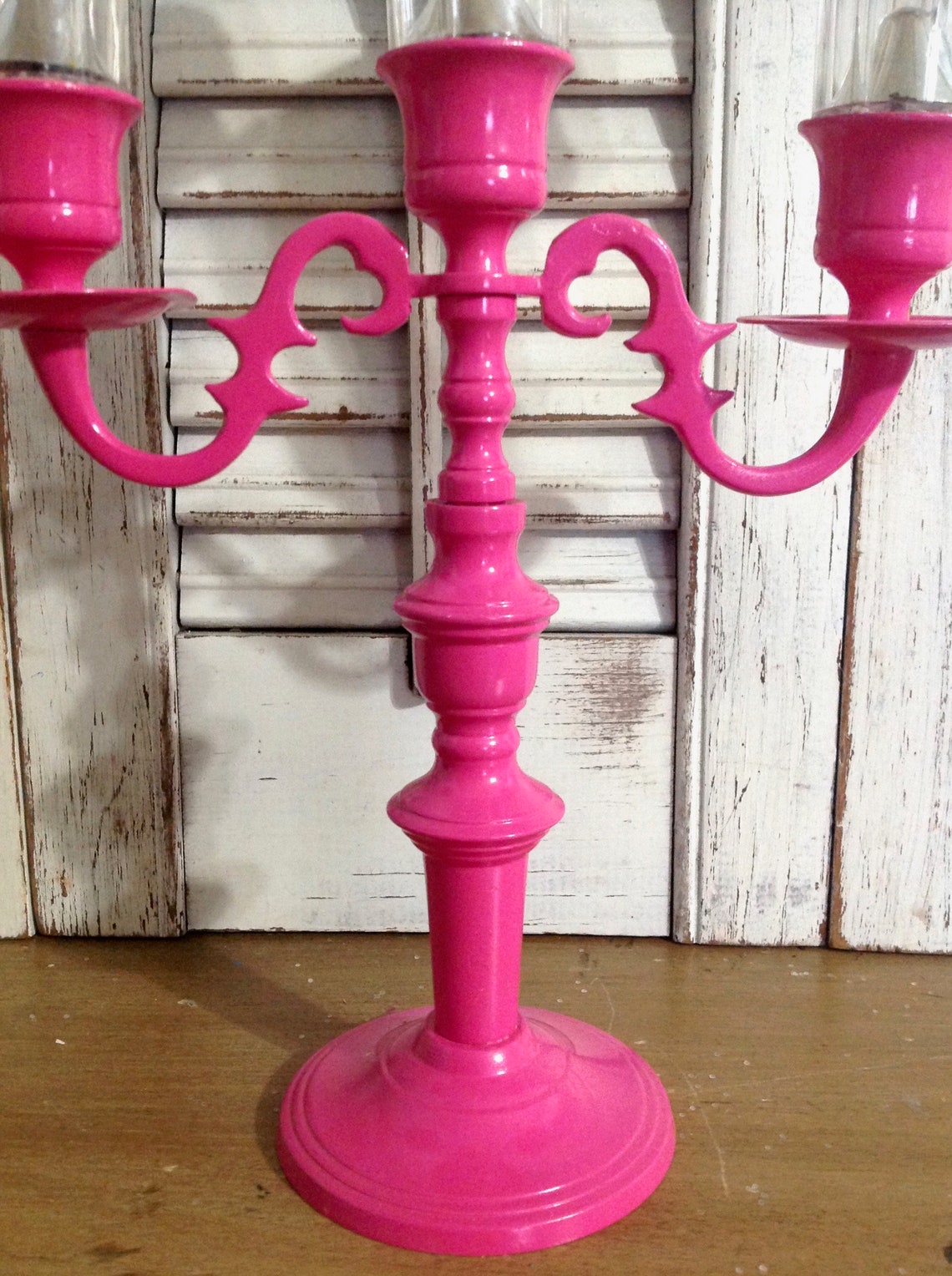 Pink 3 Arm Candelabra Solar Light Repurposed Vintage Metal Etsy