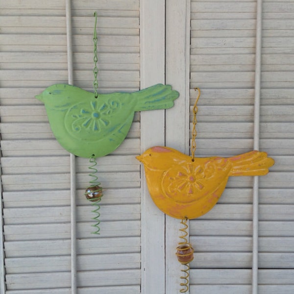 RESERVED for Carolyn - Embossed Hanging Birds / Garden & Outdoor Decor / Set of 2