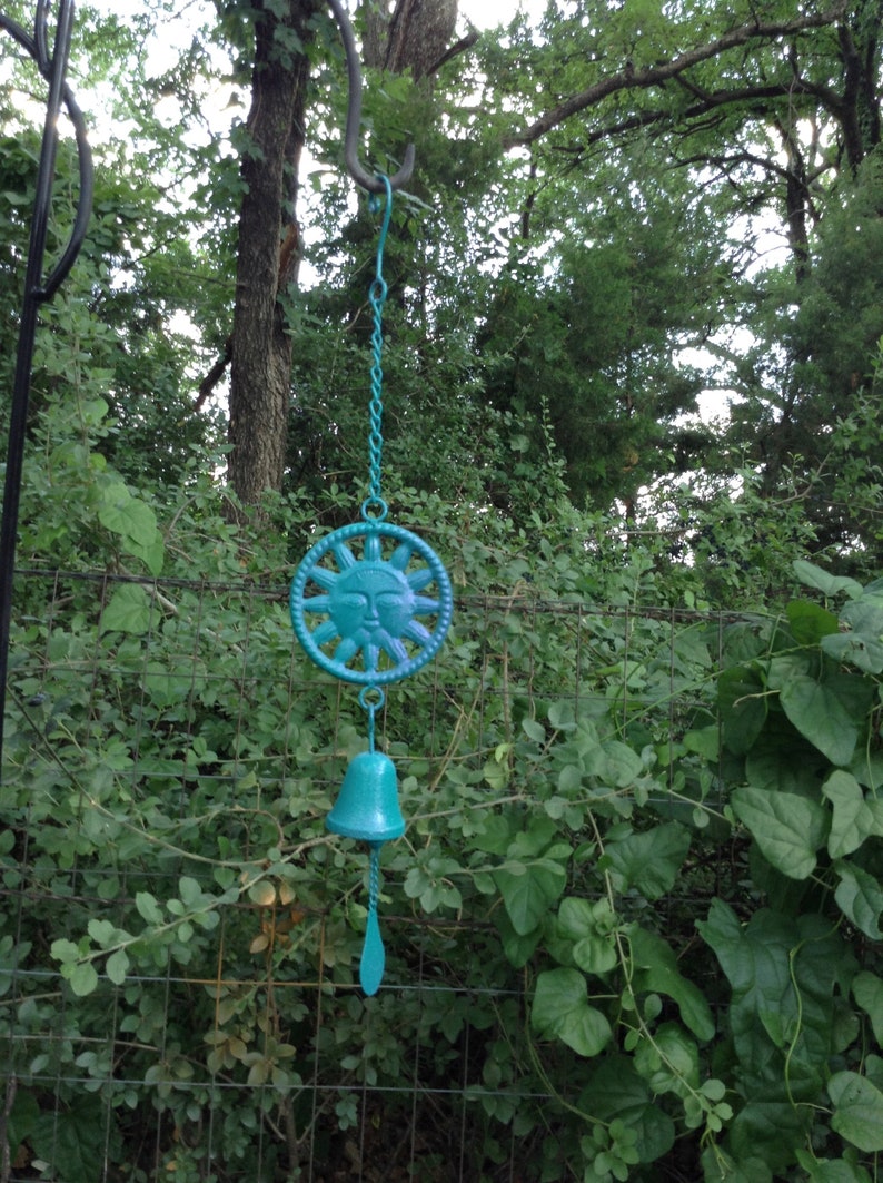Turquoise Celestial Garden Ornament Metal Sun Face Wind Chime Metal Yard Art