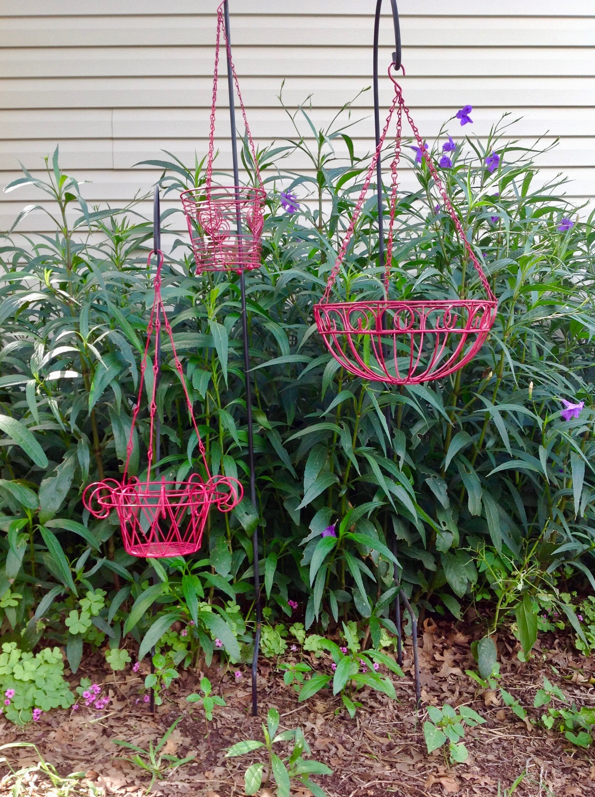 Pink Hanging Planter Baskets Set Of 3 Eclectic Wire Baskets Etsy