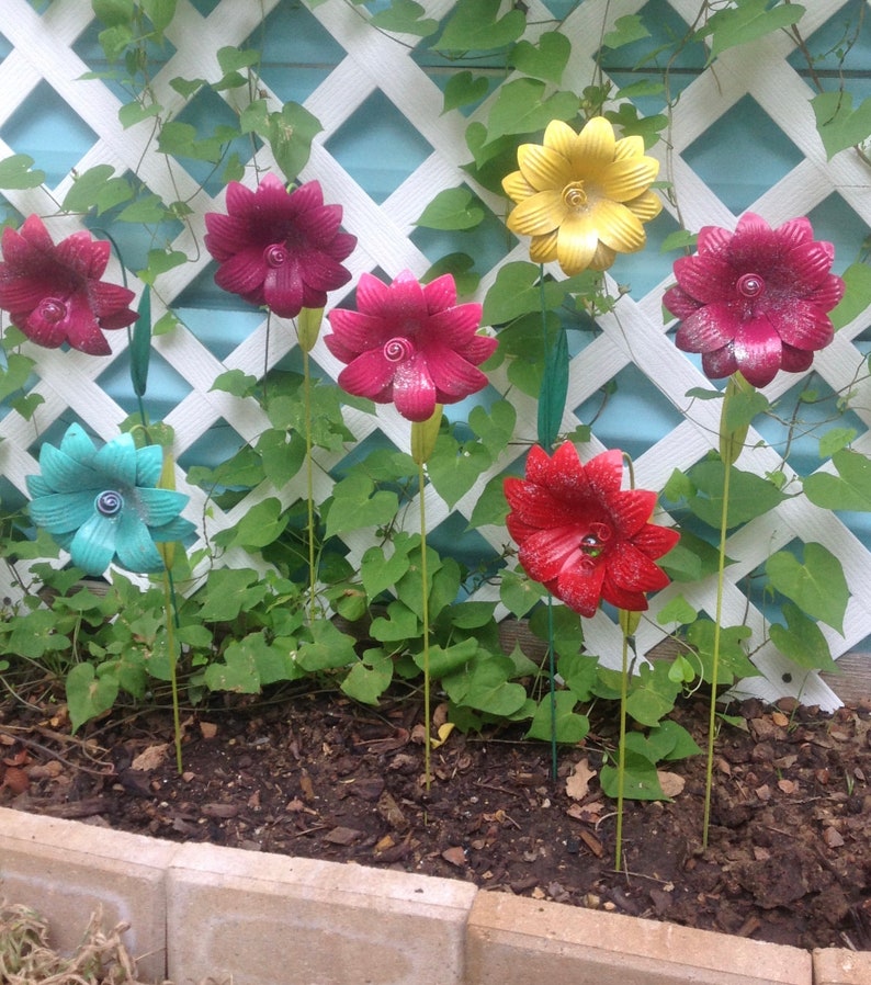 Set of 7 Flower Pot Stakes / Metal Flower Stake / Metal Yard Etsy