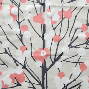 Marimekko fabric Lumimarja by half yard, Scandinavian large scale tree fabric in beige, coral and dark gray, new cotton designer fabric